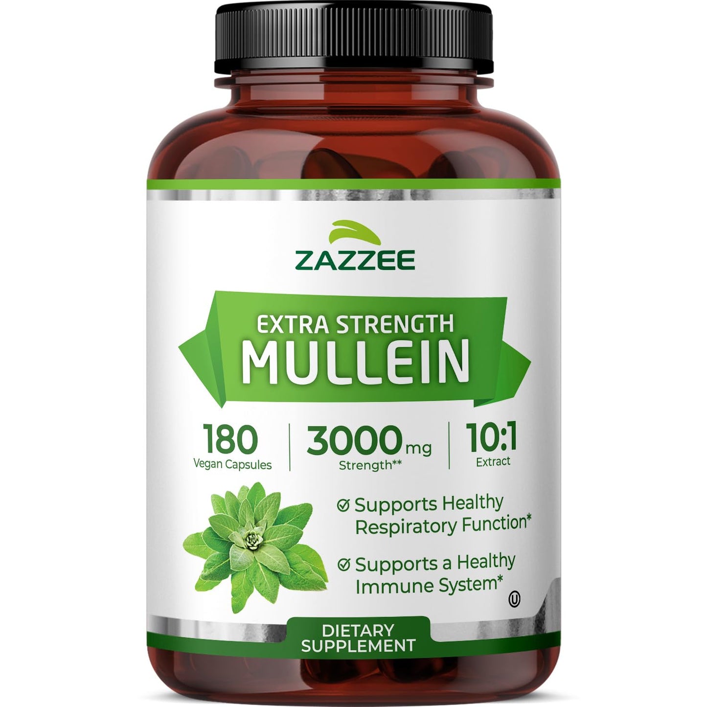 Zazzee Extra Strength Mullein Leaf 10:1 Extract, 120 Vegan Capsules | 4 Month Supply, Respiratory & Lung Support, Certified Kosher, 100% Pure Leaf Powder, Verbascum Thapsus, Non-GMO, Made in USA Gsupps Australia