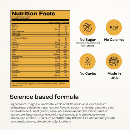 KEY NUTRIENTS Multivitamin Electrolytes Powder No Sugar - Tropical Peach Mango Electrolyte Powder - Endurance & Energy Supplement - Hydration Powder KEY NUTRIENTS