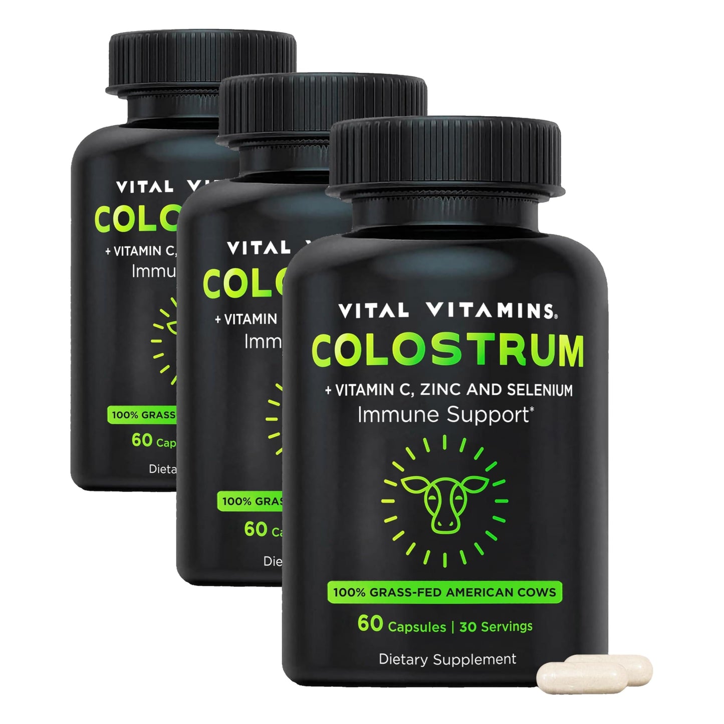 Vital Vitamins Colostrum Supplement, 30% IgG, Grass-Fed Bovine, 60 Capsules | Supports Immune Defense & Gut Health, Colostrum with Vitamin C, Zinc, & Selenium, Non-GMO Gsupps Australia