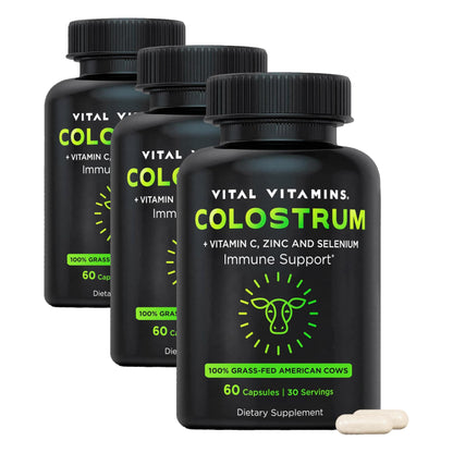 Vital Vitamins Colostrum Supplement, 30% IgG, Grass-Fed Bovine, 60 Capsules | Supports Immune Defense & Gut Health, Colostrum with Vitamin C, Zinc, & Selenium, Non-GMO Gsupps Australia