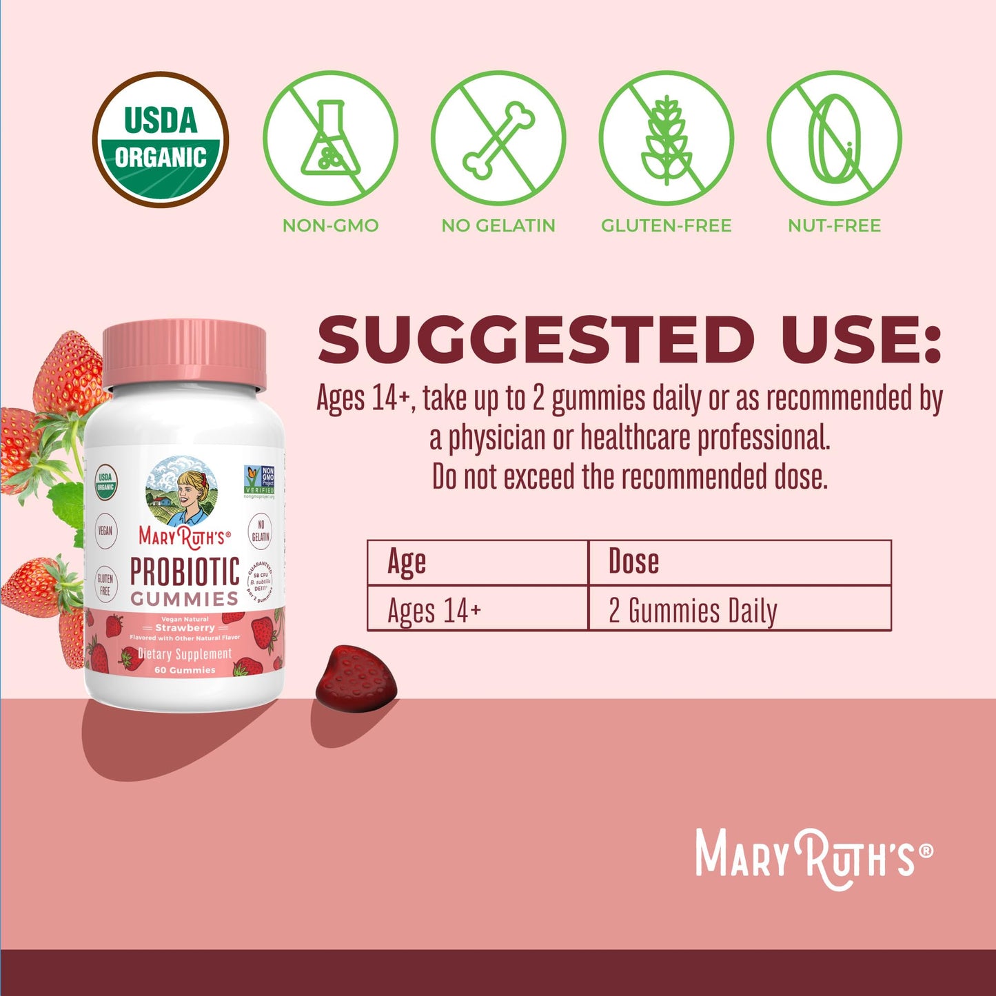 MARYRUTH'S USDA Organic Probiotic Gummies Probiotic Digestive Support | Immune Support | Digestive & Gut Health Supplement | 5 Billion CFU MARYRUTH'S