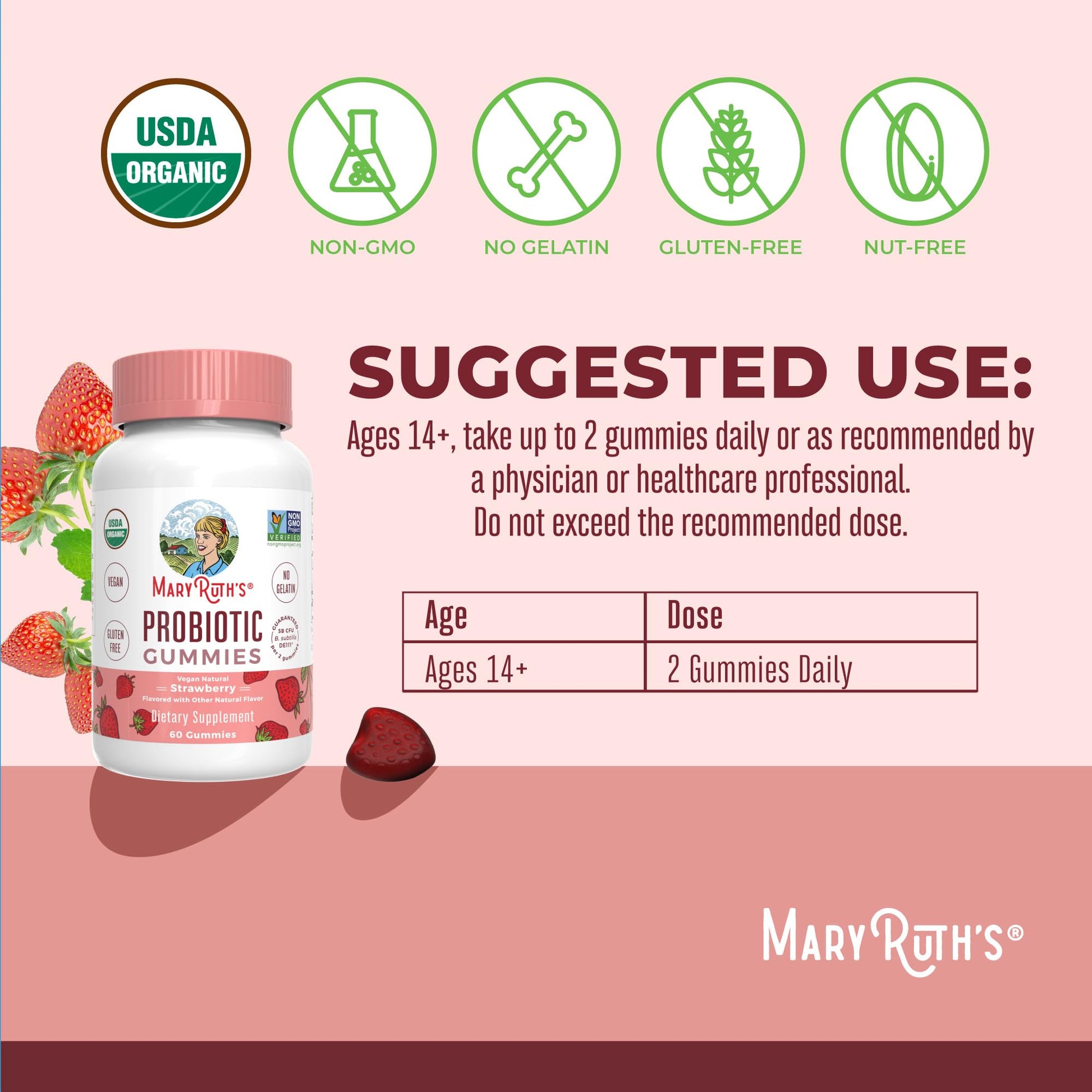 MARYRUTH'S USDA Organic Probiotic Gummies Probiotic Digestive Support | Immune Support | Digestive & Gut Health Supplement | 5 Billion CFU MARYRUTH'S