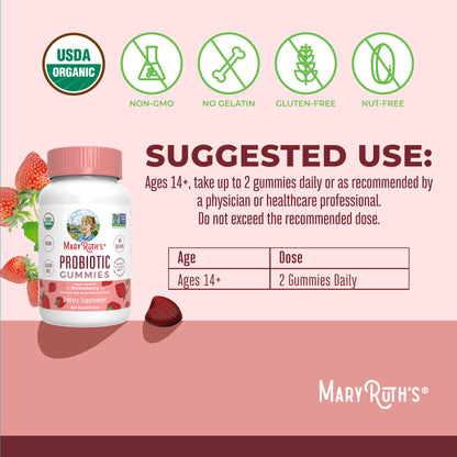 MARYRUTH'S USDA Organic Probiotic Gummies Probiotic Digestive Support | Immune Support | Digestive & Gut Health Supplement | 5 Billion CFU MARYRUTH'S