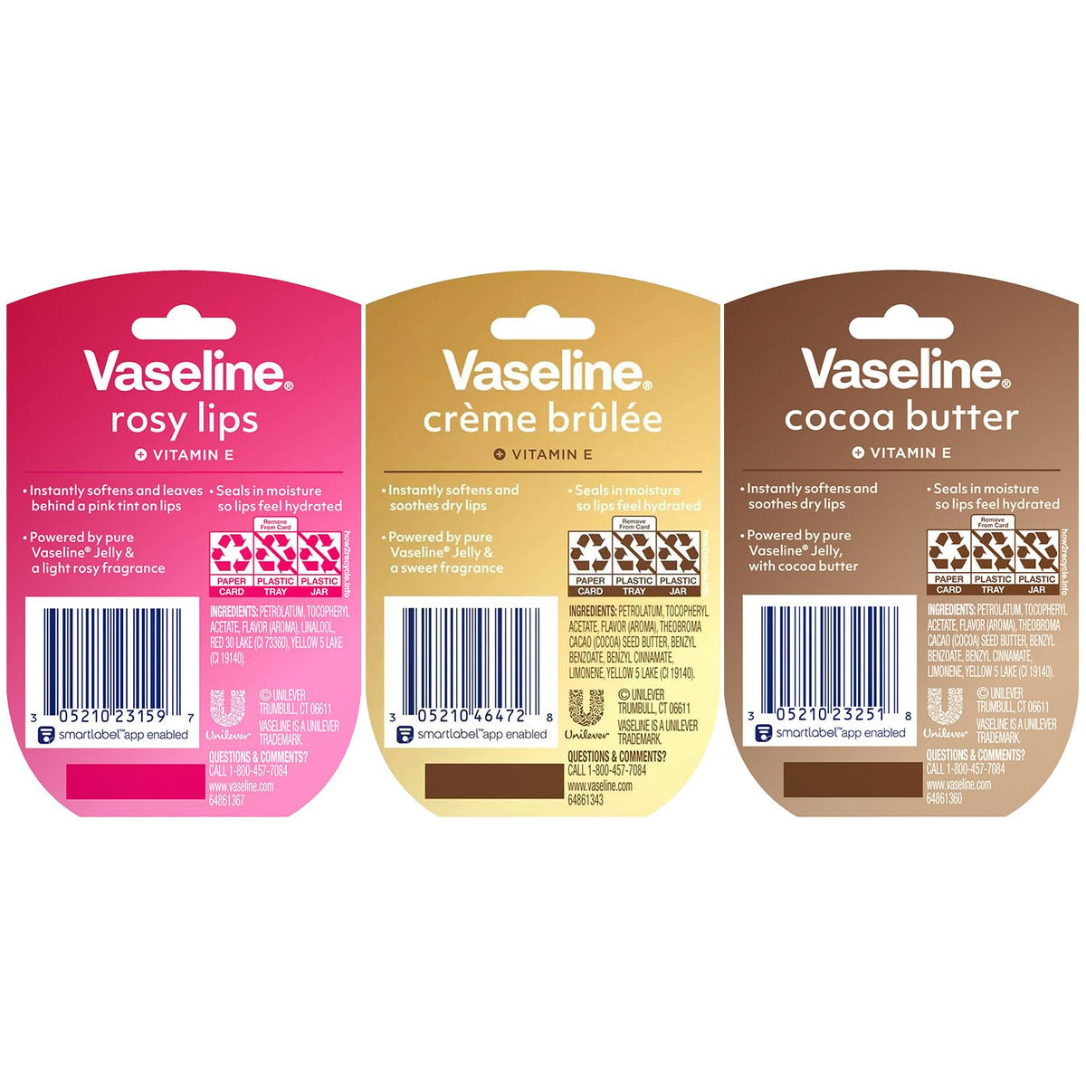 Vaseline Lip Therapy Variety 3-Pack, Mini Lip Balm Set, 0.25 Oz Ea Vaseline