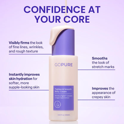 GOPURE Tighten & Smooth Belly Cream - Clinically Tested with MicroTight4 Complex to Reduce the Appearance of Cellulite & Stretch Marks - Quick Absorbing for Smoother, Firmer-Looking Skin, 4.25oz goPure