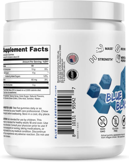 Bucked Up Creatine Gummy Bucks Blue Blast | 5g Creatine Monohydrate per Serving | Non GMO Gluten Free Vegan Creatine Gummies | Chewable Creatine Supplement (20 Servings)