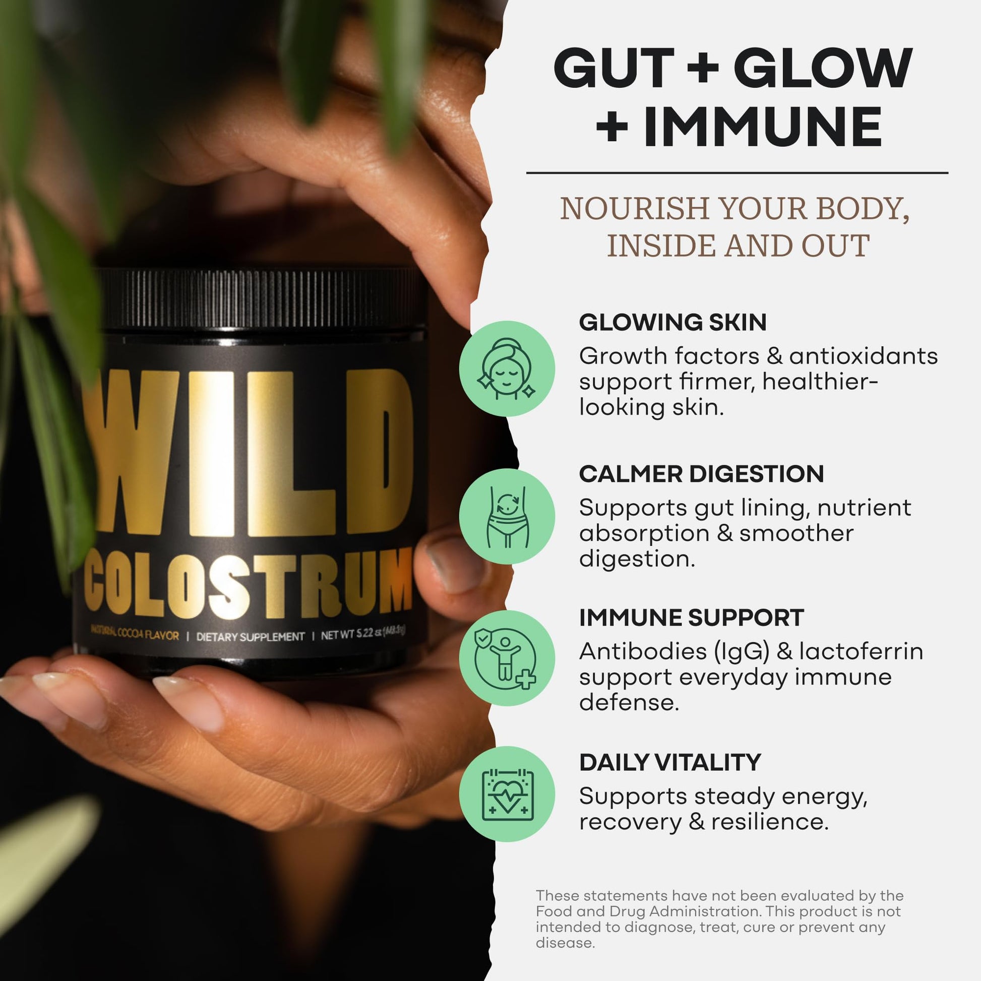 Colostrum Supplement - Grass Fed Pure Bovine Colostrum Powder - 2000mg & 400mg IgG (calostro bovino) - Gut, Immunity, Skin, Hair Support - Sugar Free, Natural Cacao Flavour, 30 Servings Wild Foods buy australia supplements