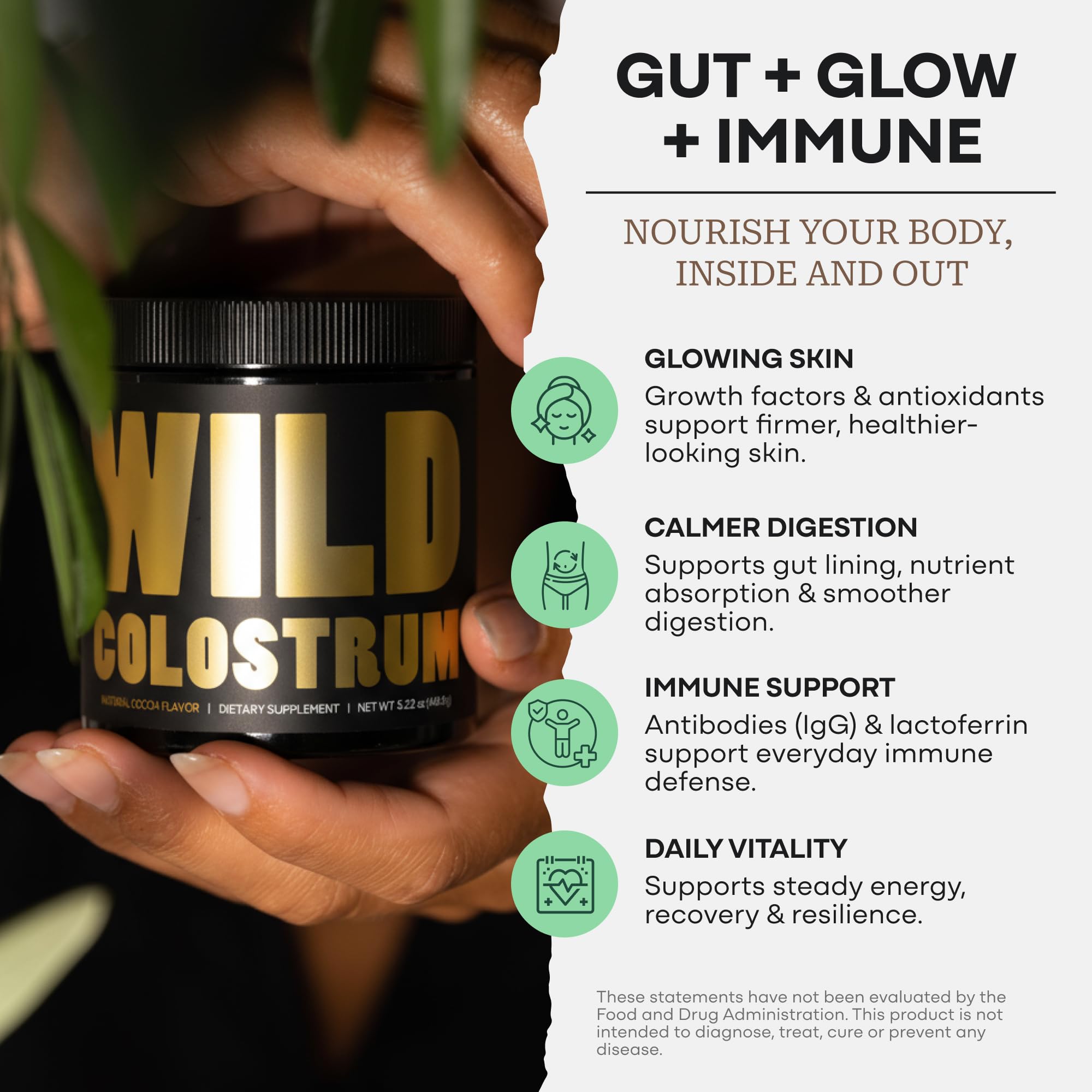 Colostrum Supplement - Grass Fed Pure Bovine Colostrum Powder - 2000mg & 400mg IgG (calostro bovino) - Gut, Immunity, Skin, Hair Support - Sugar Free, Natural Cacao Flavour, 30 Servings Wild Foods buy australia supplements