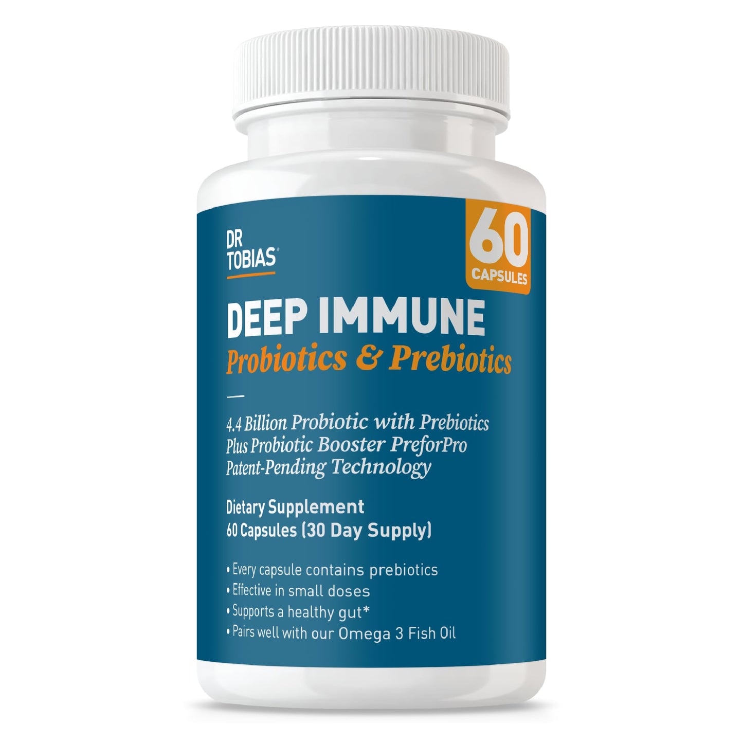 Dr. Tobias Deep Immune Probiotic + Prebiotic for Immune & Gut Health | Spore Forming Probiotics + Prebiotics | Synergetic Support for Digestion & Immune Health | Shelf Stable | 60 Capsules