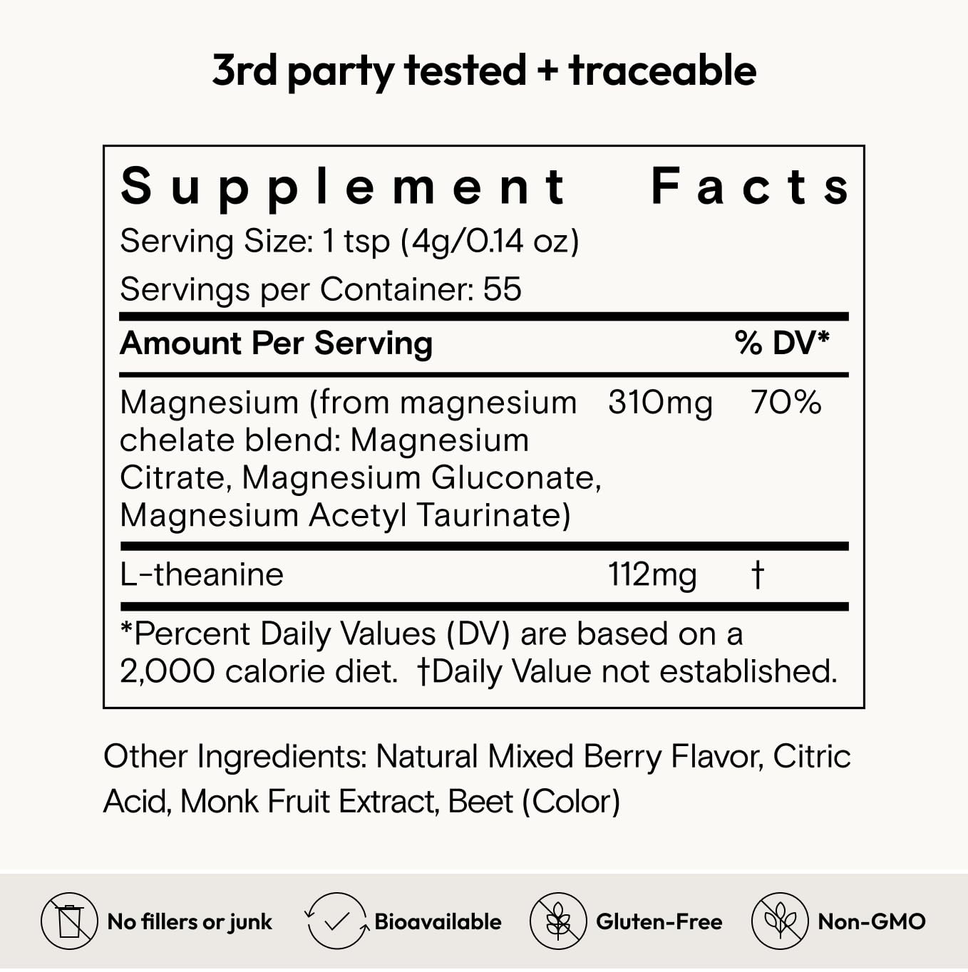 Moon Juice Magnesi-Om Magnesium Powder Supplement - Chelated Magnesium Complex + L-Theanine Blend for Rest, Relaxation & Regularity - Vegan, Non-GMO & No Sugar, Berry, 4.2 oz, 30 Servings