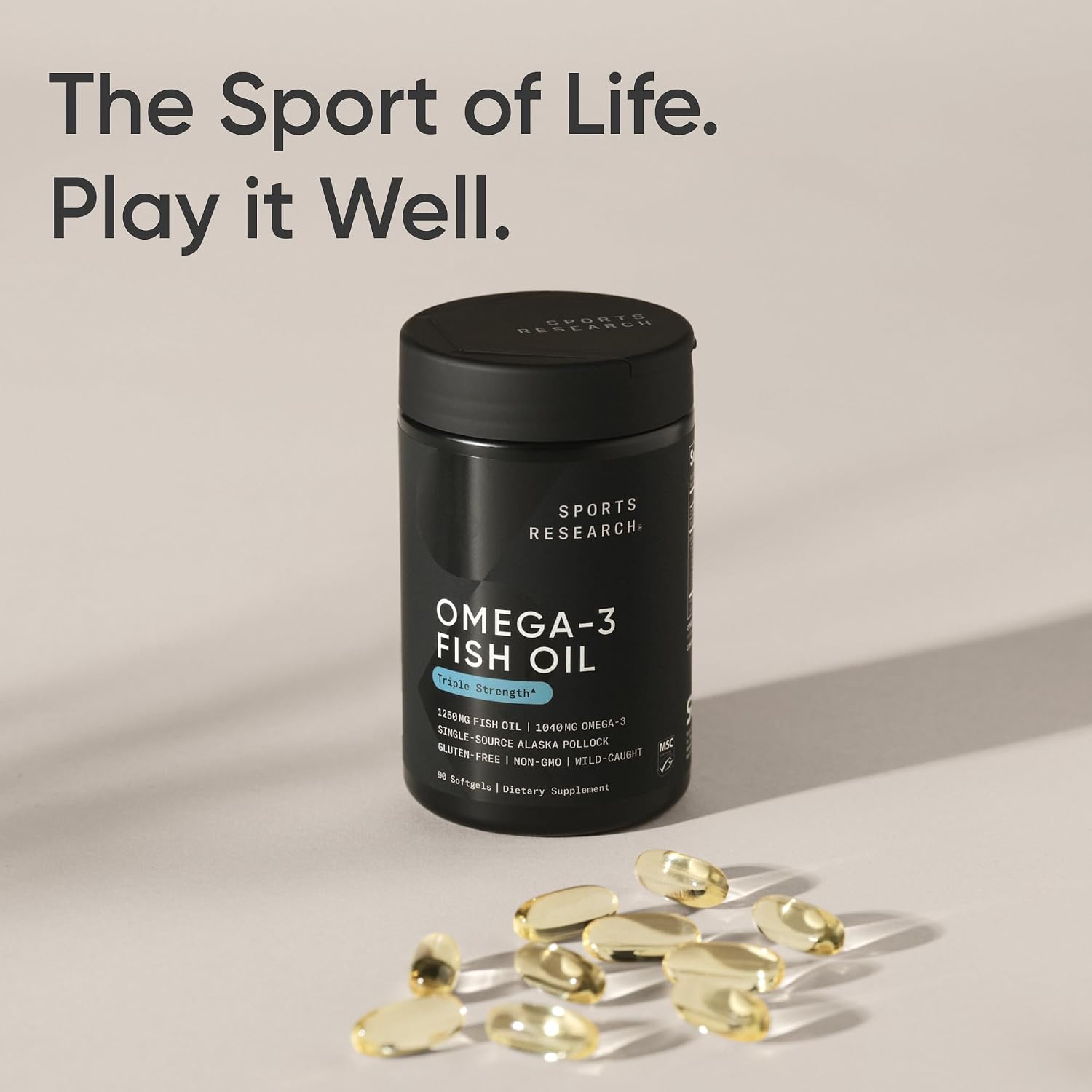 Sports Research® Omega-3 Fish Oil 1250mg from Wild Alaska Pollock, 90 Count | Always Fresh Never Fishy | 690mg EPA 260mg DHA per Softgel · Heart & Brain Health* · MSC Certified Sustainable - 90 Servings Gsupps Australia