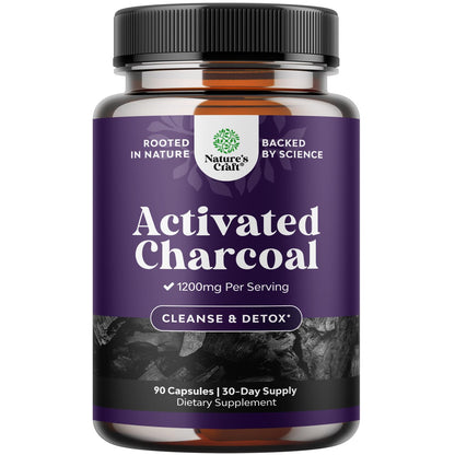 Activated Charcoal Capsules 1200mg - Coconut Charcoal Pills Stomach - 180ct | Activated charcoal powder in capsules / tablets (carbon activado), 1200mg / serving - digestive comfort & healthy gut Gsupps Australia