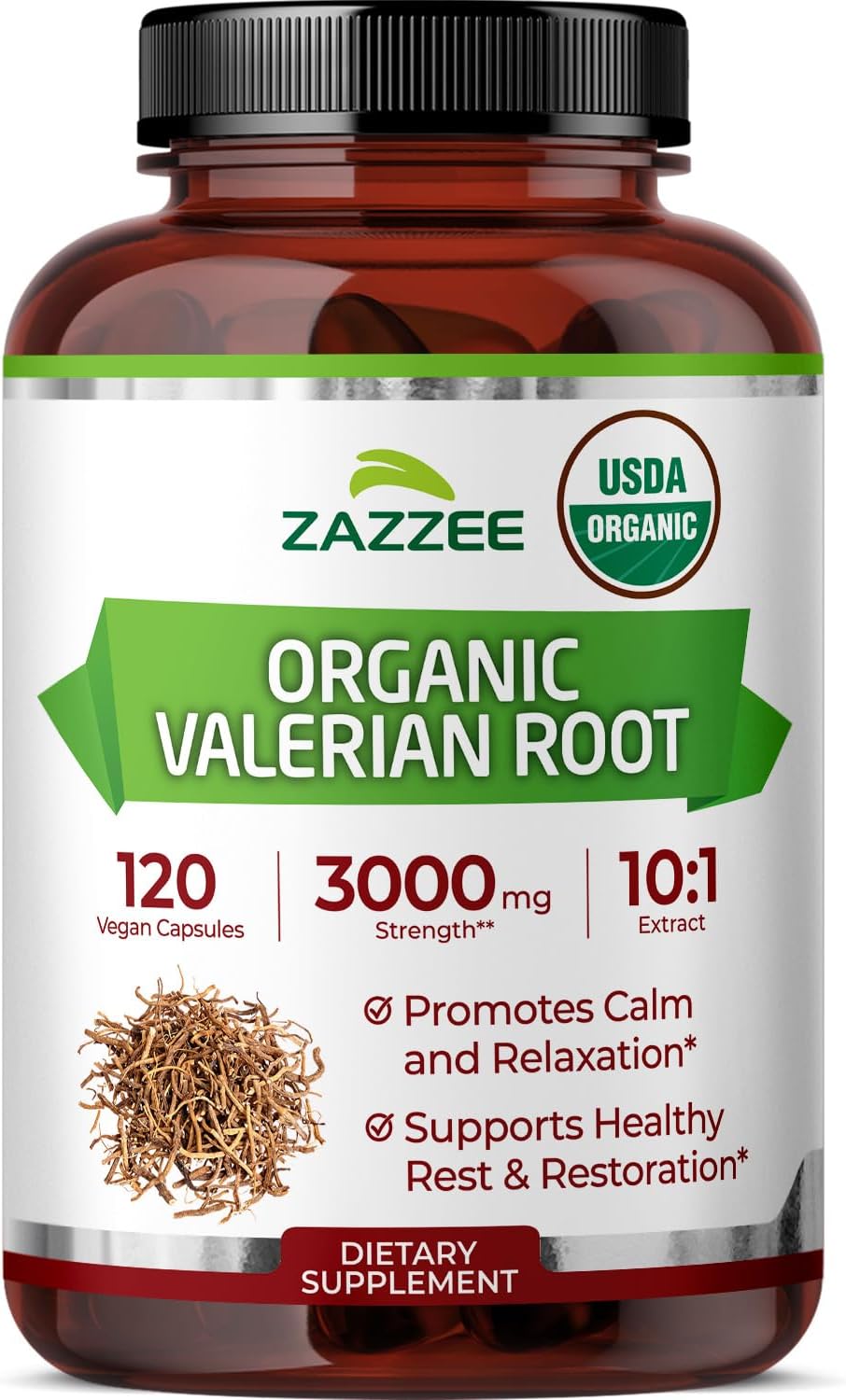 Zazzee USDA Organic Valerian Root 10:1 Extract, 120 Vegan Capsules | 4 Month Supply, Relaxation, Calm & Mood Support, Valeriana Officinalis, All-Natural, Non-GMO, Made in the USA Gsupps Australia