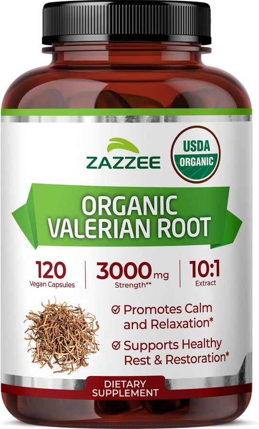 Zazzee USDA Organic Valerian Root 10:1 Extract, 120 Vegan Capsules | 4 Month Supply, Relaxation, Calm & Mood Support, Valeriana Officinalis, All-Natural, Non-GMO, Made in the USA Gsupps Australia
