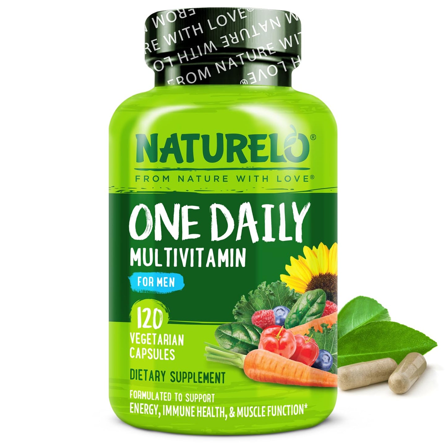 NATURELO Mens Multivitamins - One Daily Multivitamin for Men with Vitamins, Minerals & Organic Whole Foods, Boost Energy & Health NATURELO