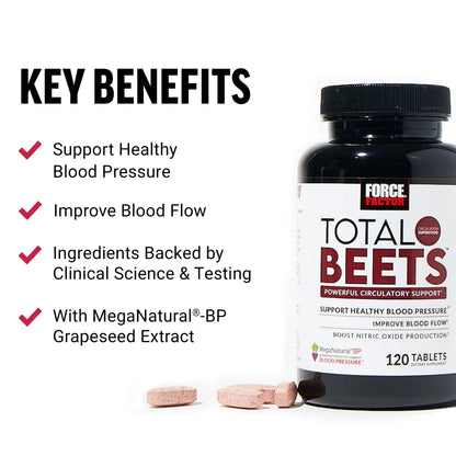 Force Factor Total Beets Blood Pressure Support with Grape Seed Extract and Non GMO Beet Root Powder for Heart Health Force Factor