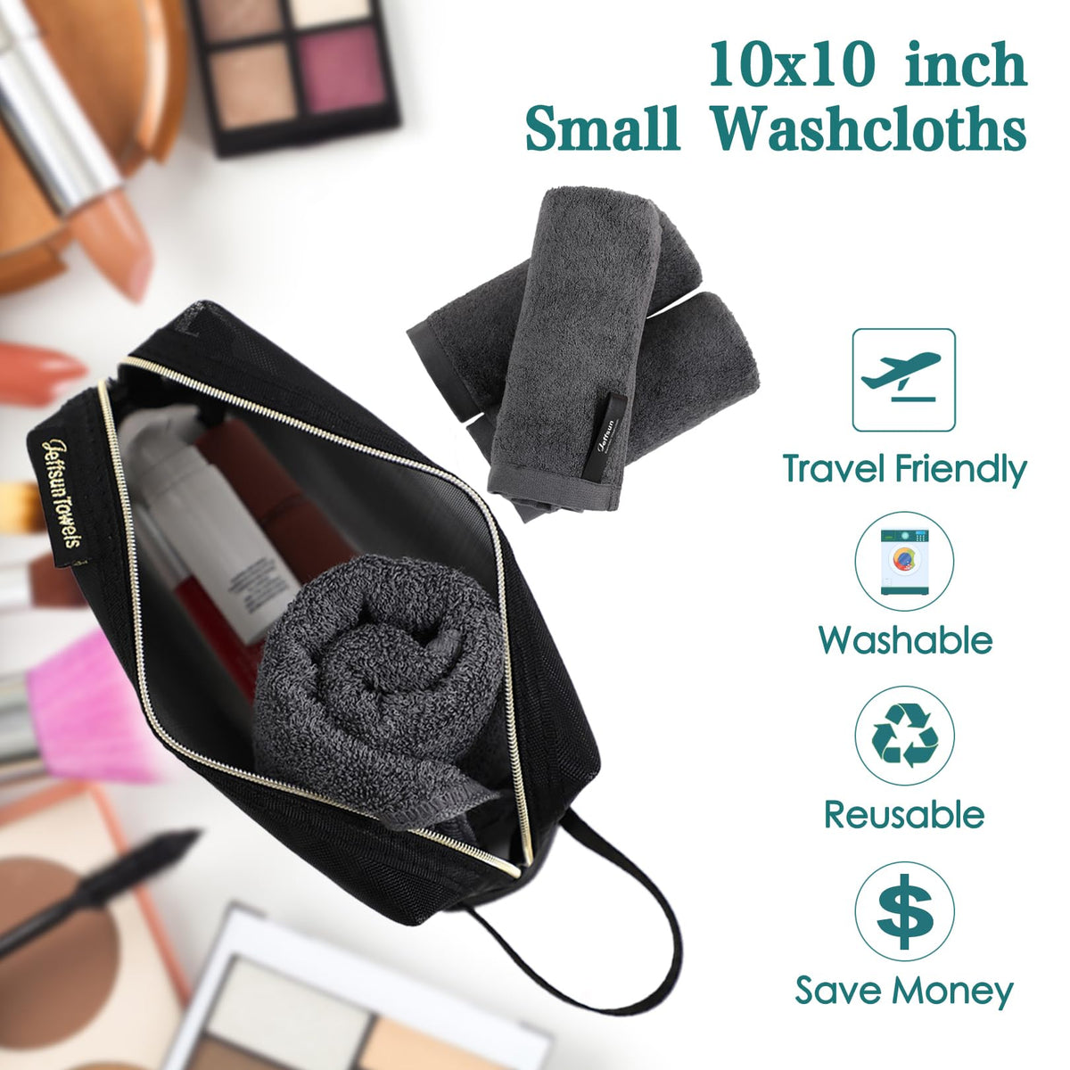 Wash Cloths 6 Pack,Super Soft Face Towel for Sensitive Skin,10''x10'',Grey JEFFSUN