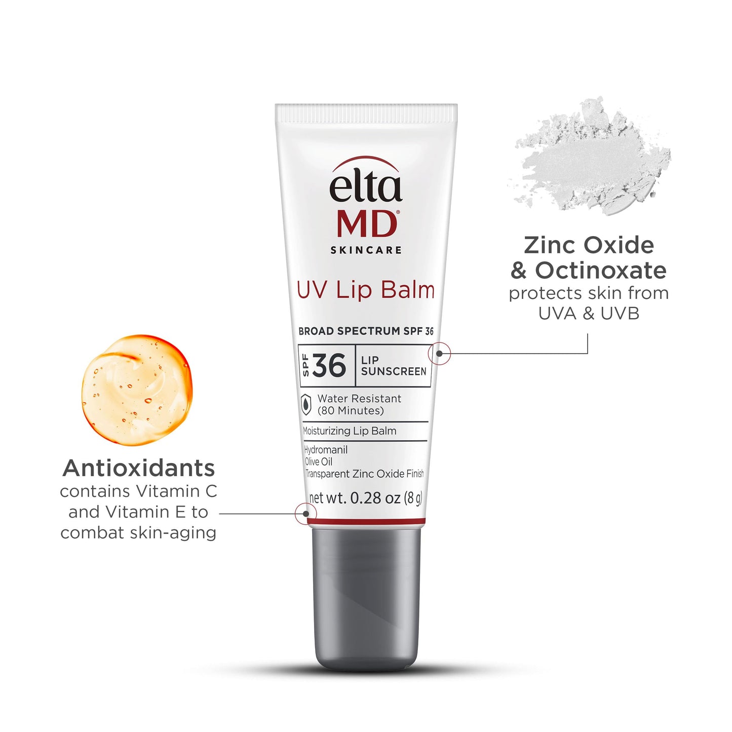 EltaMD UV Lip Balm SPF Sunscreen, Sunscreen Lip Balm with SPF 30+, Protects Dry Cracked Lips, Transparent Zinc Oxide, 0.28 Tube EltaMD