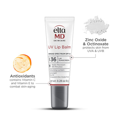 EltaMD UV Lip Balm SPF Sunscreen, Sunscreen Lip Balm with SPF 30+, Protects Dry Cracked Lips, Transparent Zinc Oxide, 0.28 Tube EltaMD