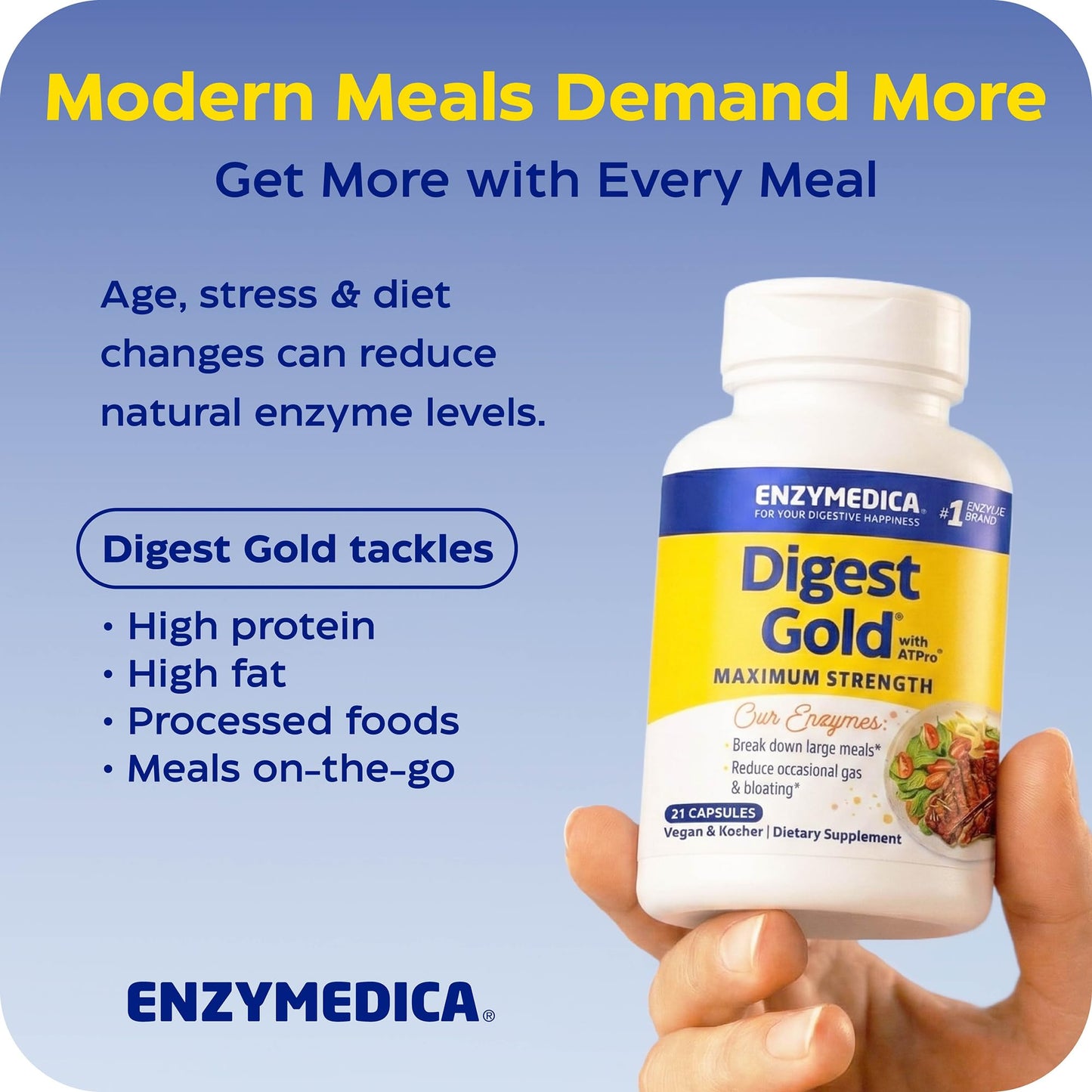 Enzymedica, Digest Gold + ATPro, Maximum Strength Enzymes, 45 Capsules Enzymedica