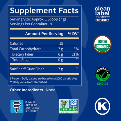 Tomorrow's Nutrition, Sunfiber, Prebiotic Fiber Supplement for Digestive Health, Low FODMAP, Gluten-Free, Unflavored, 30 Servings Tomorrow's Nutrition