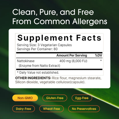 NatureBell Nattokinase - 240 Capsules - 8,000 FU Max Strength from Fermented Natto Extract - for Heart Health NatureBell
