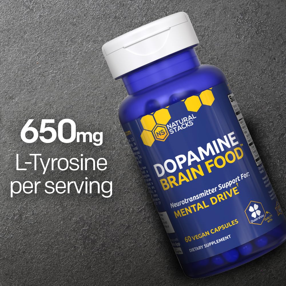 NATURAL STACKS Dopamine Brain Food - 650mg L-Tyrosine Supplement - Dopamine Supplement for Focus & Mental Drive - Supports Mental Energy - Neurotransmitter Support with B Vitamins - 60 Capsules NATURAL STACKS buy australia supplements