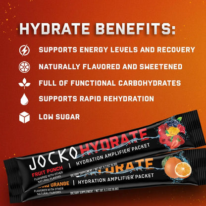 Jocko Fuel Hydrate Electrolytes Powder Packets Low Sugar - Hydration Amplifier Packets for Recovery, Dehydration, & Exercise - with Vitamins B6, B12 & C Jocko Fuel