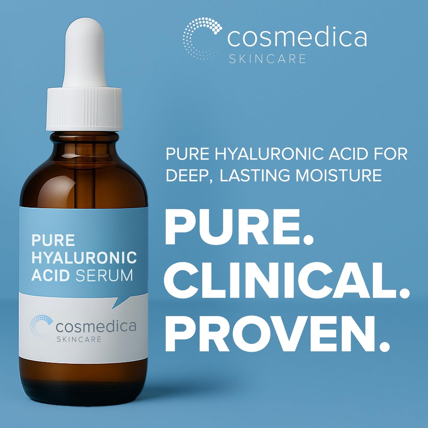 Hyaluronic Acid Serum for Skin 100% Pure Anti Aging Intense Hydration Moisture Non greasy Paraben free, Wrinkle Reducing and Brightening Serum (Pro Formula) 2oz Cosmedica Skincare