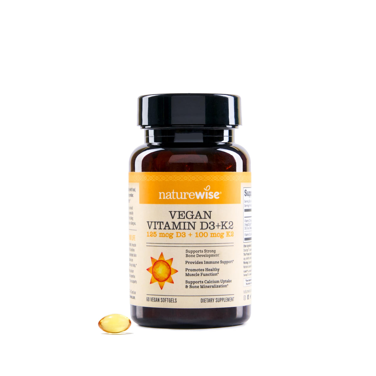 NatureWise Vegan Vitamin D3 + K2 - Natural D3 5000IU + Natural Vitamin K2 100mcg - Bone Support - High Absorption NatureWise