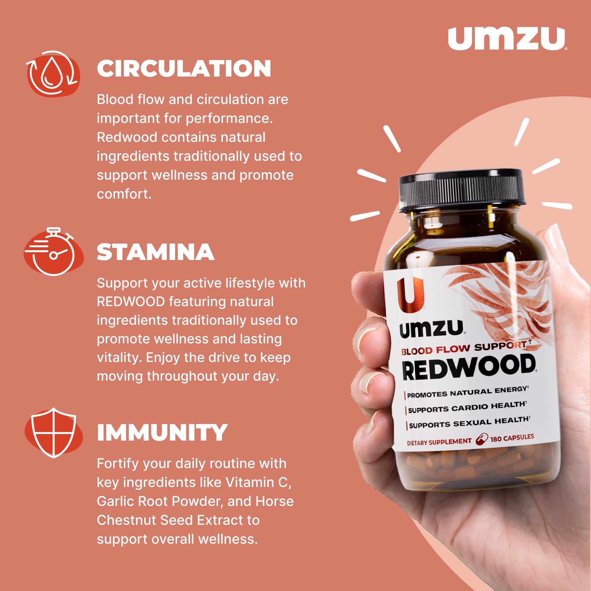 UMZU Redwood Nitric Oxide Booster, (30 Day Supply) – Vitamin C, Garlic & Horse Chestnut – Healthy Circulation & Endurance – Daily Cardiovascular Support Nitric Oxide UMZU buy australia supplements