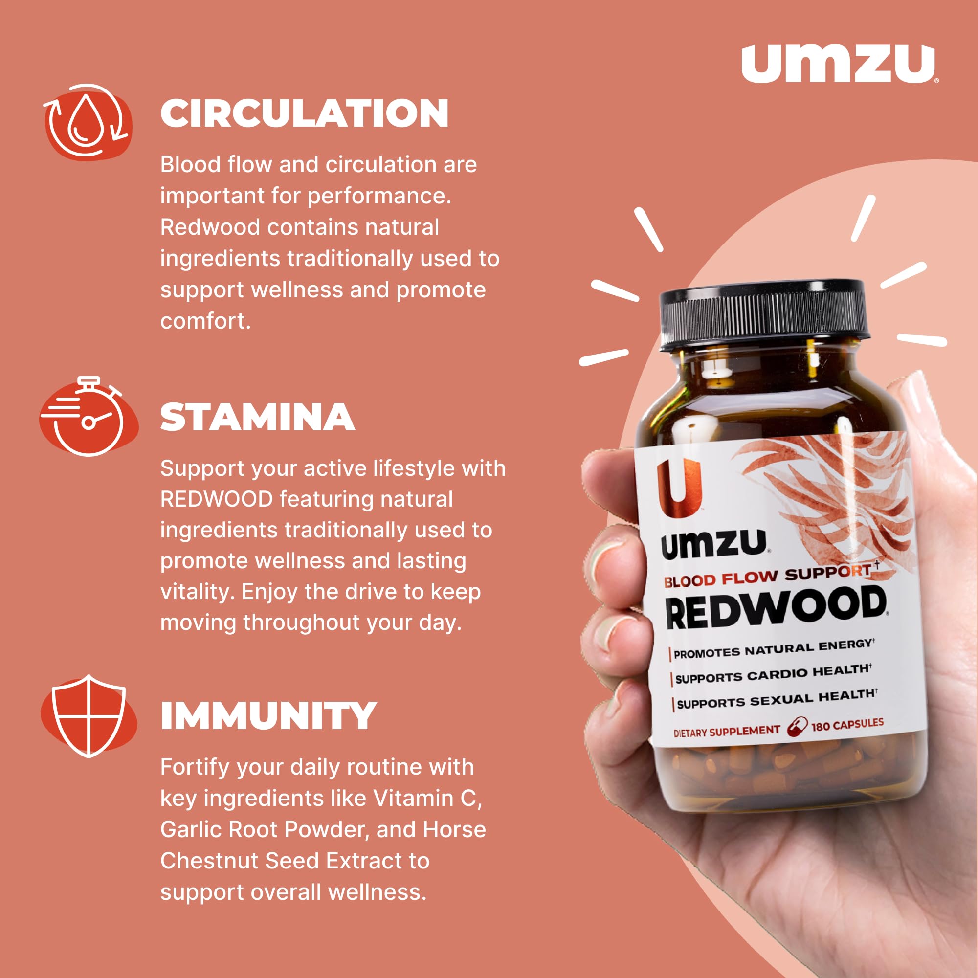 UMZU Redwood Nitric Oxide Booster, (30 Day Supply) – Vitamin C, Garlic & Horse Chestnut – Healthy Circulation & Endurance – Daily Cardiovascular Support Nitric Oxide UMZU buy australia supplements