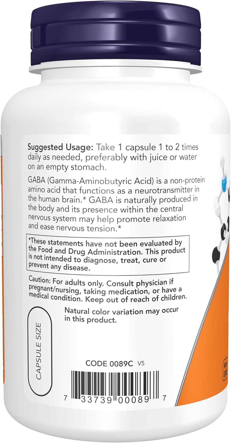 Now Foods, Gaba 750mg, 100 Veg Capsules Gsupps Australia