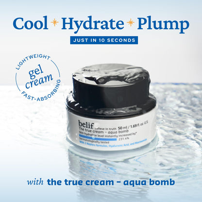 belif Aqua Bomb – Lightweight Gel Moisturizer with Niacinamide, Hyaluronic Acid & Squalane | 72H Hydration + Cooling Effect, Korean Skincare (3.3 fl oz) belif