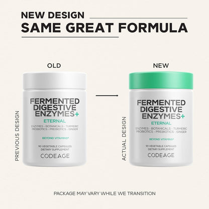 Codeage Fermented Digestive Enzymes Supplement 3-Month Supply - 14 Digestive Enzymes, Probiotics, Prebiotics, Fermented Botanicals, Plant-Based Multi Pancreatic Enzymes - 1 Capsule a Day - 90 Capsules