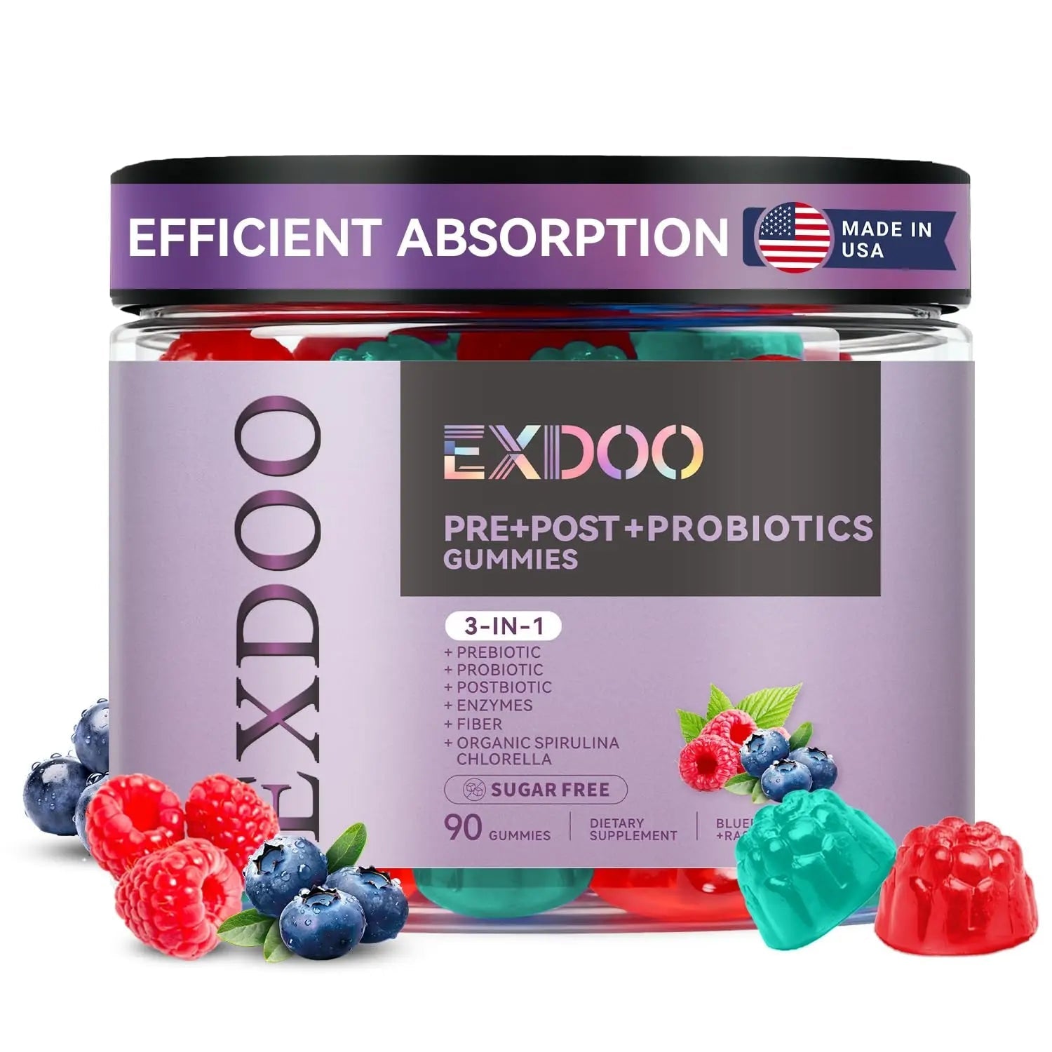 exdoo 3-in-1 Probiotic Gummies Prebiotic+Probiotic+Postbiotic with Organic Spirulina Chlorella Immune Gut & Digestive Support 90 Count exdoo buy australia supplements