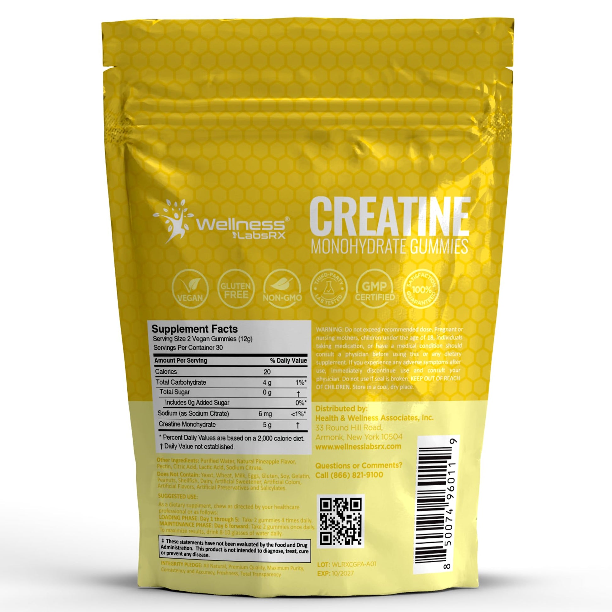 Creatine Gummies 5000mg, 30 Servings Creatine Monohydrate Gummies - Third-Party Tested Creatine for Women, Pineapple Flavor Creatine for Men, Muscle Growth, WELLNESS LABSRX buy australia supplements