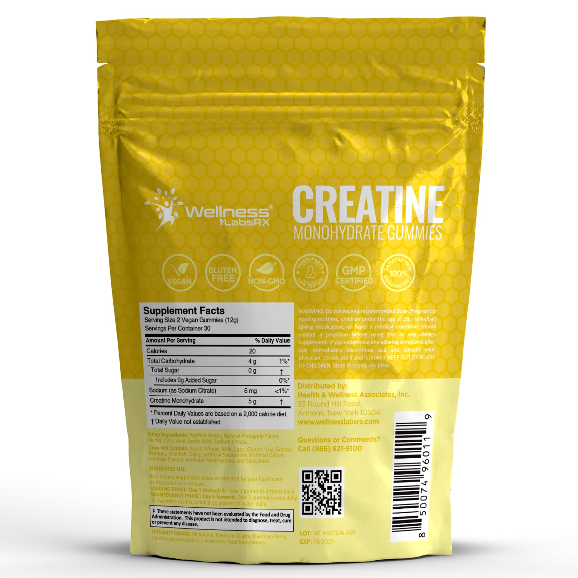 Creatine Gummies 5000mg, 30 Servings Creatine Monohydrate Gummies - Third-Party Tested Creatine for Women, Pineapple Flavor Creatine for Men, Muscle Growth, WELLNESS LABSRX buy australia supplements
