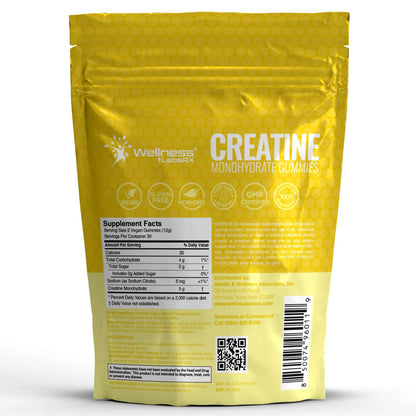 Creatine Gummies 5000mg, 30 Servings Creatine Monohydrate Gummies - Third-Party Tested Creatine for Women, Pineapple Flavor Creatine for Men, Muscle Growth, WELLNESS LABSRX