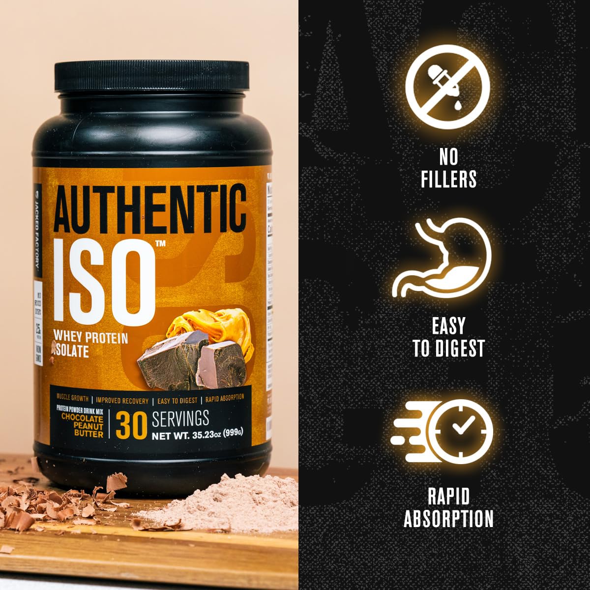 Jacked Factory Authentic ISO Grass Fed Whey Protein Isolate Powder - Low Carb, Non-GMO Muscle Building Protein w/No Fillers, Post Workout Recovery, Chocolate Peanut Butter - 25 Servings Jacked Factory buy australia supplements
