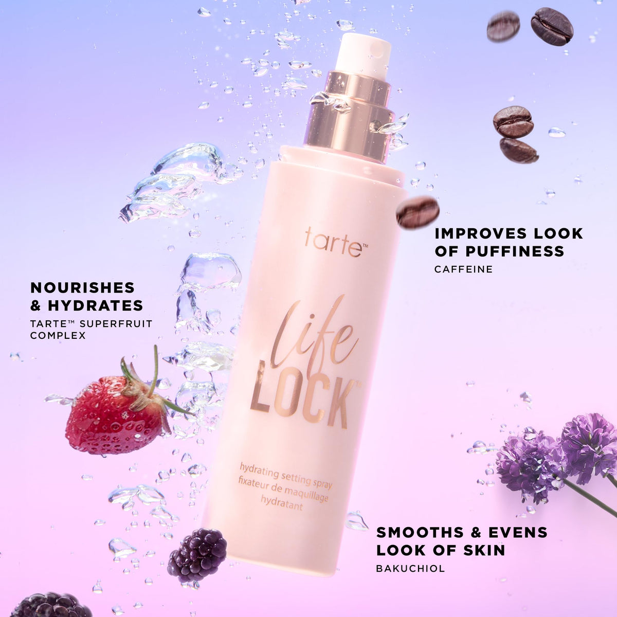 tarte life lock hydrating setting spray – 10-in-1 Weightless Mist to Hydrate & Lock Long-Lasting Makeup, Waterproof, Sweatproof & Transfer-Resistant, Vegan & Cruelty-Free, travel size tarte
