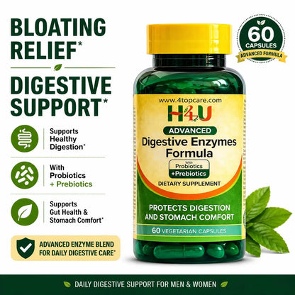 H4U Advanced Digestive Enzymes with Probiotics & Prebiotics – Multi Enzyme Supplement for Gut Health, Digestion Support, Bloating Relief & Stomach Comfort, H4U