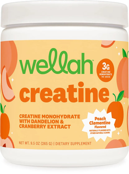 Wellah Creatine for Women - Creatine Monohydrate with Dandelion & Cranberry Extract (50 Servings, Clementine Peach) Wellah
