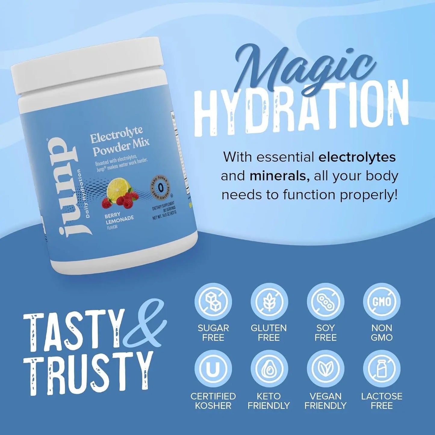 JUNP Electrolytes Powder No Sugar No Carbs – Berry Lemonade Keto Electrolyte Drink Mix - Potassium & Salt Hydration Powder Electrolytes - Zero Calorie Sugar Free Electrolyte Powder, 90 Servings JUNP