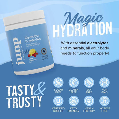 JUNP Electrolytes Powder No Sugar No Carbs – Berry Lemonade Keto Electrolyte Drink Mix - Potassium & Salt Hydration Powder Electrolytes - Zero Calorie Sugar Free Electrolyte Powder, 90 Servings JUNP