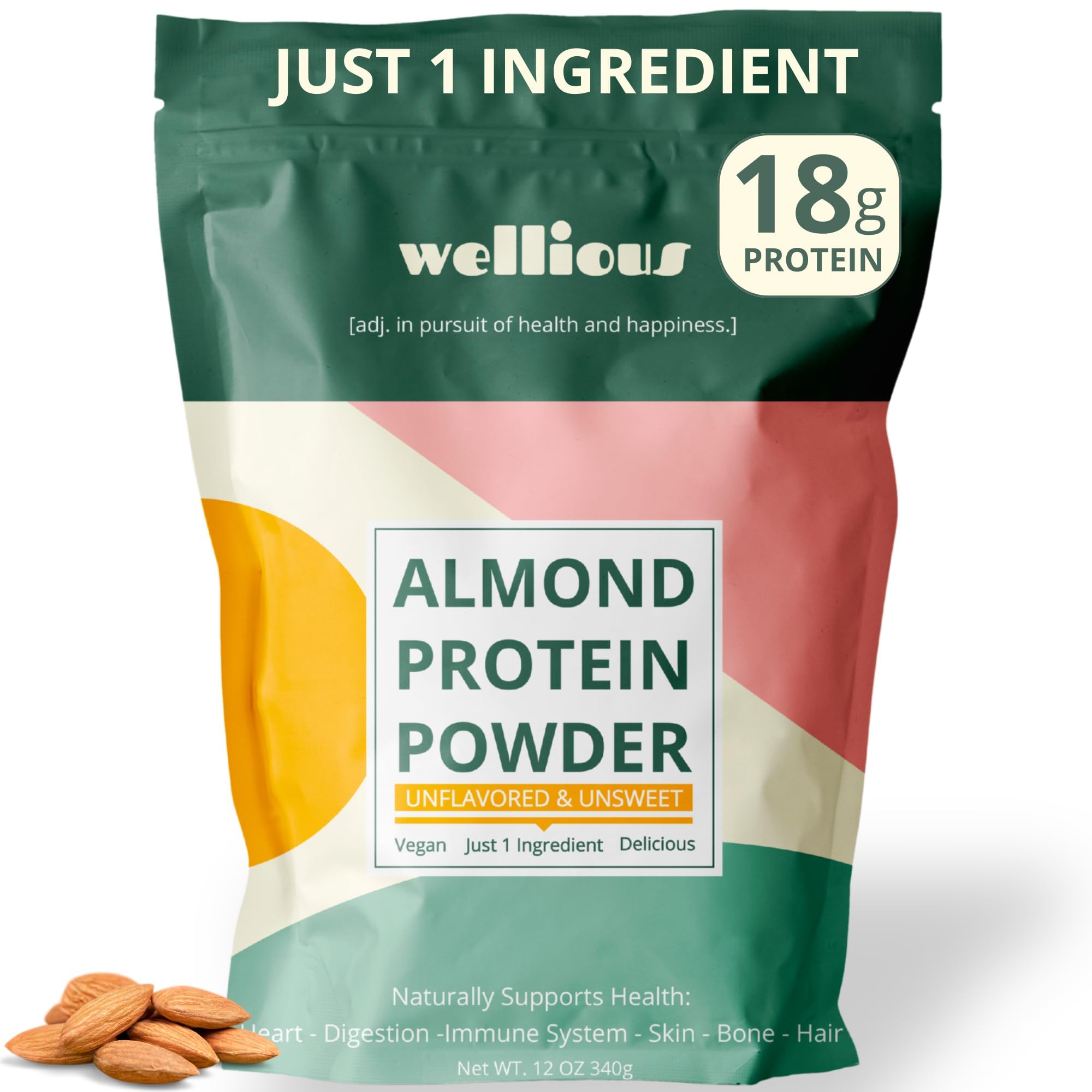wellious Almond Protein Powder (Unflavored, Unsweetened) - 18 Grams of Pure Healthiest Vegan Protein for Women & Men | Soy-Free & Gut Friendly Protein wellious buy australia supplements