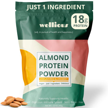 wellious Almond Protein Powder (Unflavored, Unsweetened) - 18 Grams of Pure Healthiest Vegan Protein for Women & Men | Soy-Free & Gut Friendly Protein wellious buy australia supplements