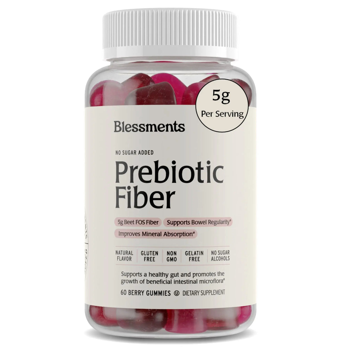 Blessments - Prebiotic Fiber Gummies for Adults & Kids with No Added Sugar- 5g (60 Count) High Fiber Supplement Gummies - Vegan - Keto Friendly - Digestive Health Supplements Blessments