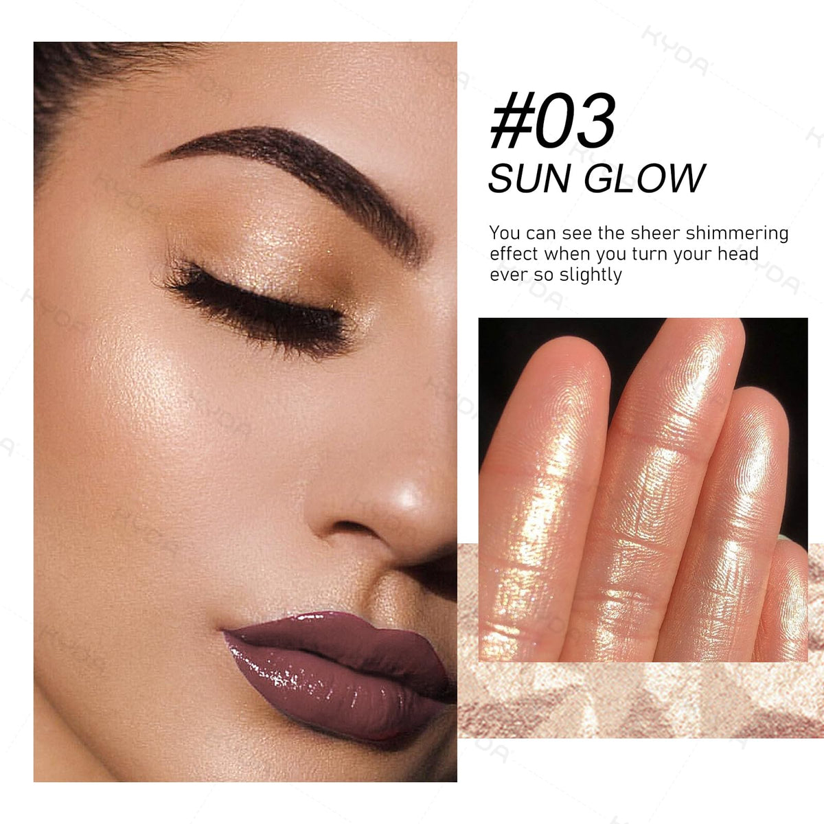 KYDA Face Highlighter Palette, High Glossy Face Illuminator Palette, Natural Glow Finish, Pearl Shimmer Smooth Baked Powder, Lasting Sparkling Champagne Highlighter Makeup-SUN GLOW KYDA