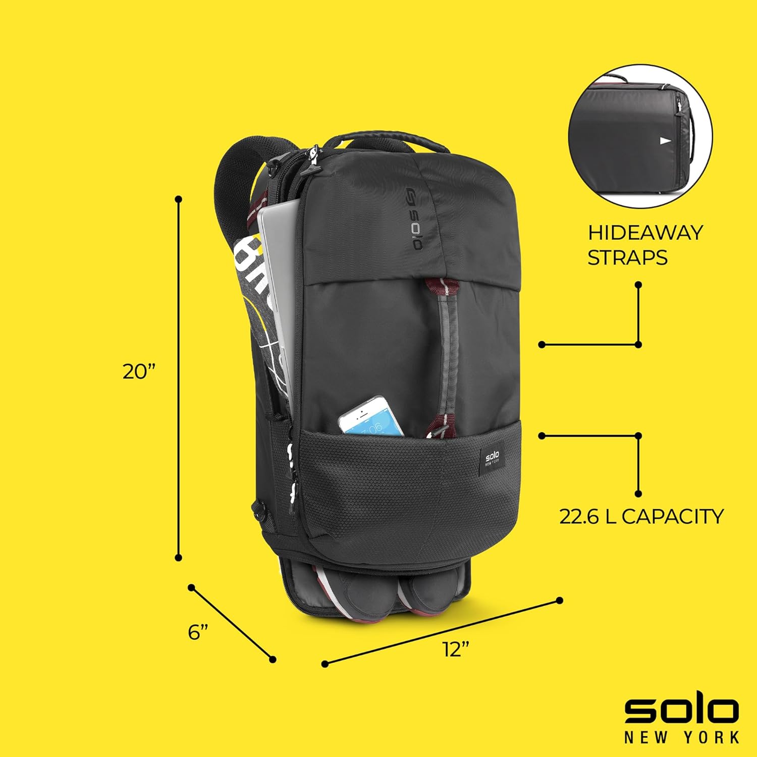 Solo New York Travel Backpack Duffel - Convertible Travel Duffle Bag for Men & Women, Carry On Size, Use for Gym, Flights, or Work, Separate Shoe Compartment, Padded Straps - All-Star, Black Gsupps Australia
